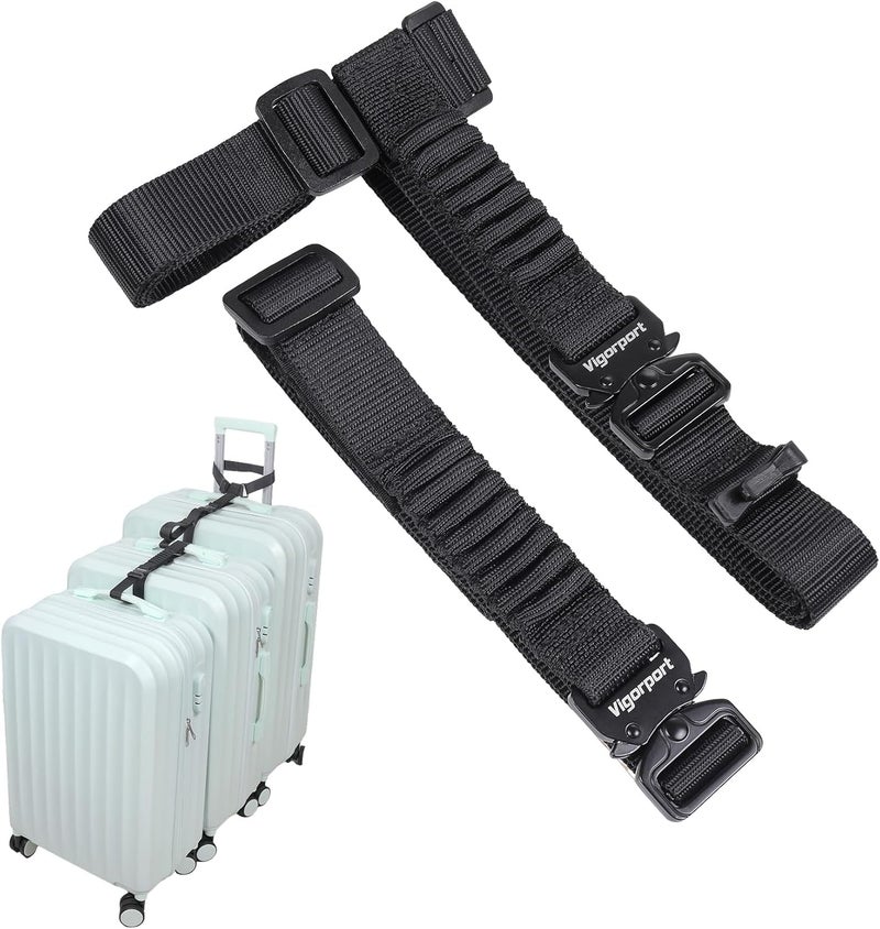Vigorport Luggage Straps, Metal Luggage Connector Straps for Suitcases, Stretchable Add a Bag Adjustable Accessories Travel Belts (Black, Normal) - Image 1